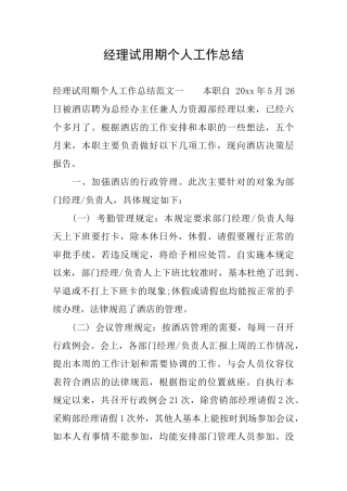 经理试用期个人工作总结