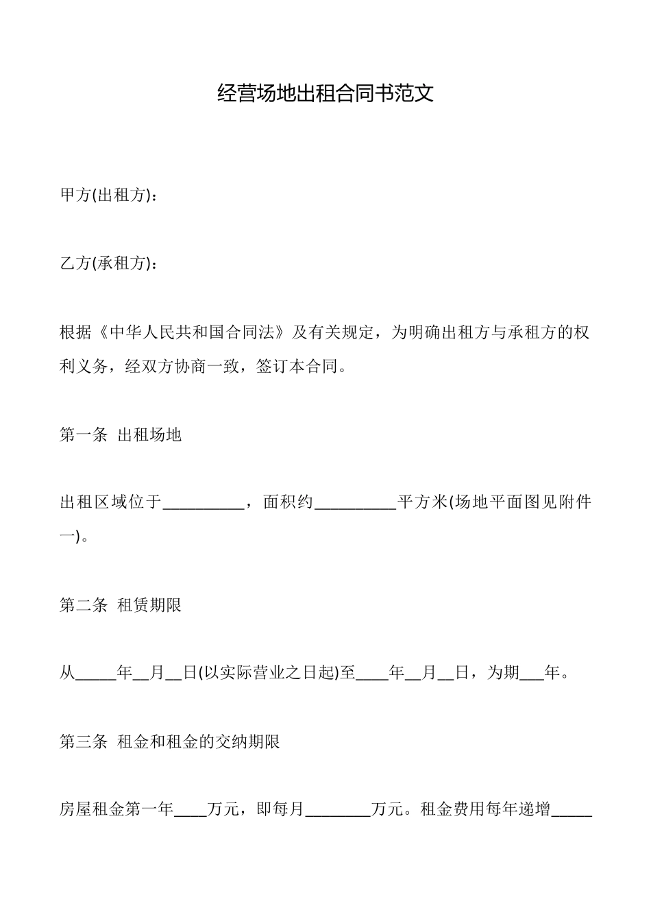 经营场地出租合同书范文_第1页