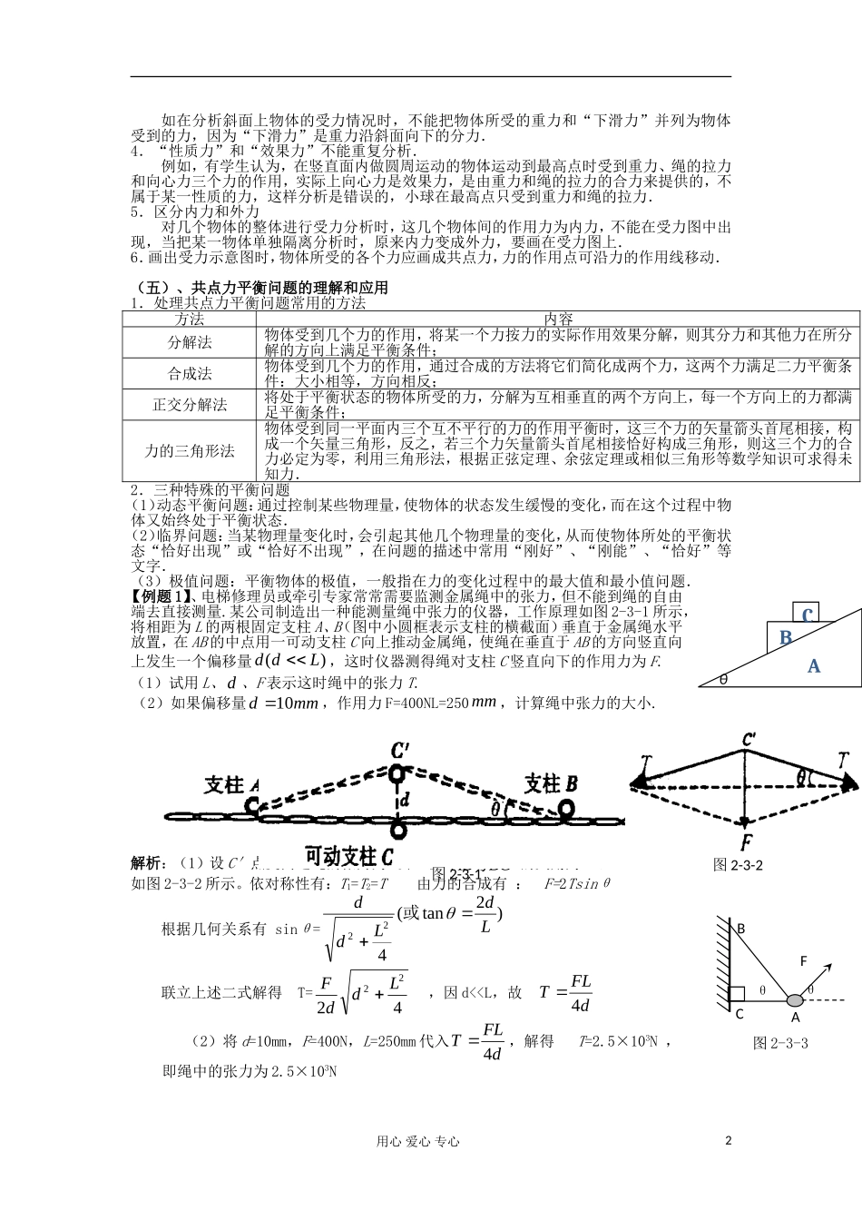 湖南省临湘一中2012届高中物理一轮复习 第2章 第3讲 力的平衡及其应用学案 新人教版必修1_第2页