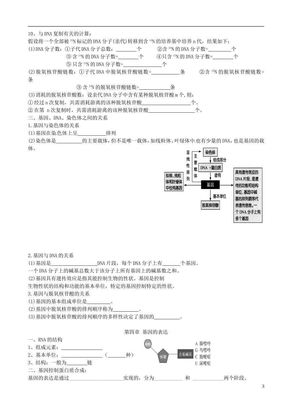 湖南省怀化市湖天中学2014高中生物 第3、4章 基因的本质 基因的表达知识点归纳 新人教版必修2_第3页