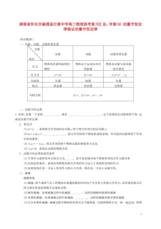 湖南省怀化市溆浦县江维中学高三物理 动量守恒定律验证动量守恒定律复习学案