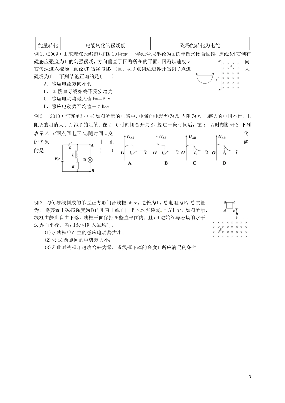 湖南省怀化市溆浦县江维中学高三物理 法拉第电磁感应定律自感现象复习学案_第3页