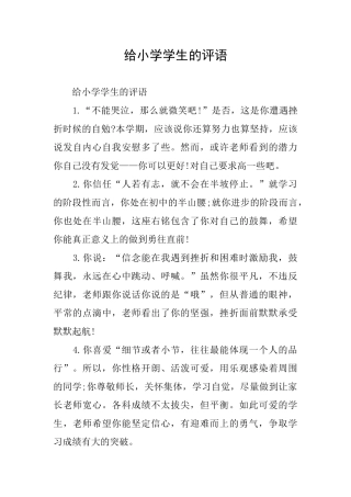 给小学学生的评语
