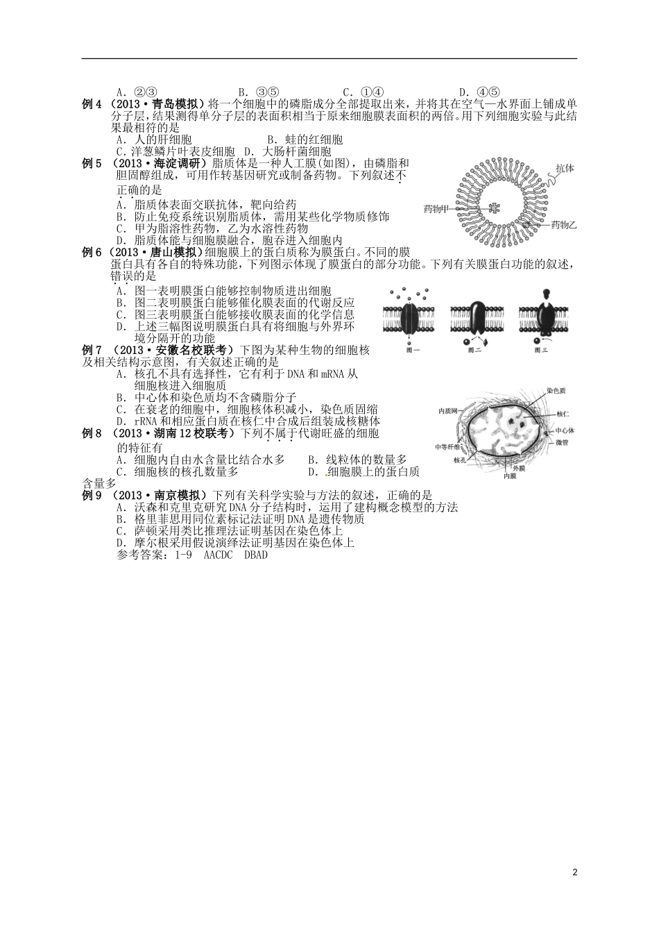 湖南省宁乡四中2014届高考生物第一轮复习 第5讲 细胞壁、细胞膜和细胞核学案_第2页