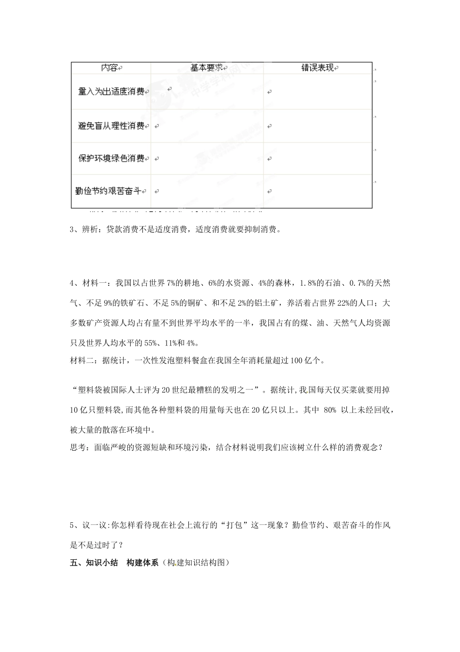 湖北省长阳土家族自治县第一高级中学高中政治 第一单元 第三课 第二框《树立正确的消费观》导学案 新人教版必修1_第3页