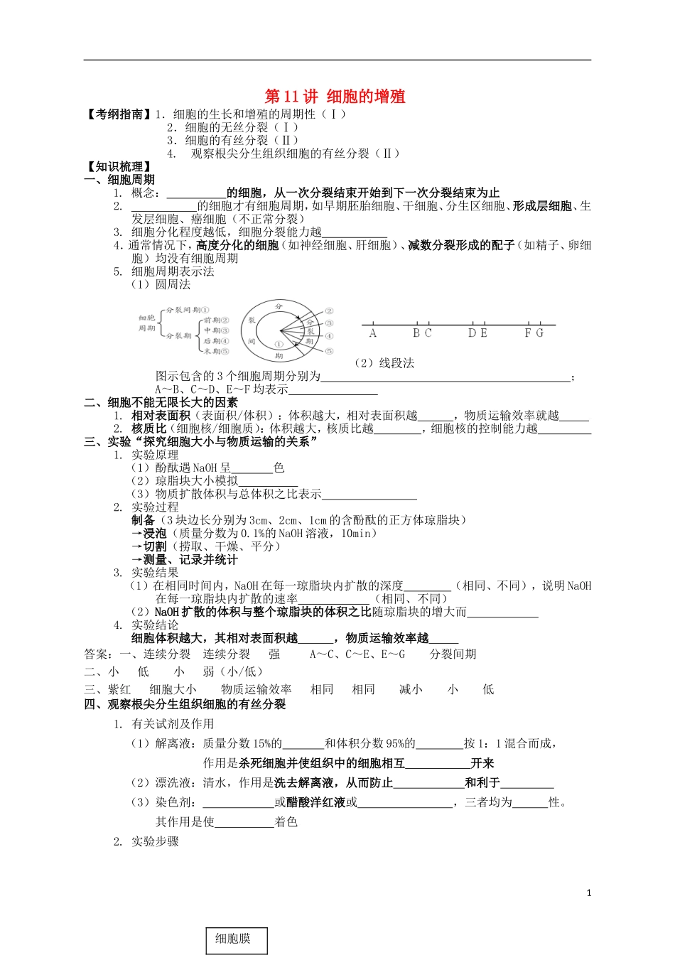 湖南省宁乡四中2014届高考生物第一轮复习 第11讲 细胞的增殖学案_第1页
