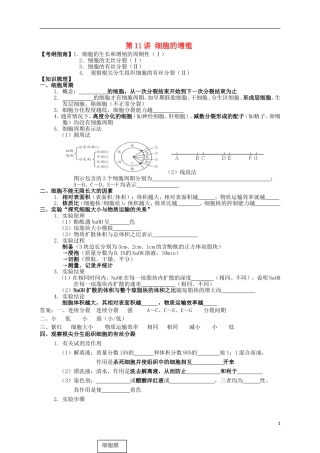 湖南省宁乡四中2014届高考生物第一轮复习 第11讲 细胞的增殖学案