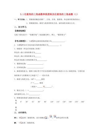 湖南南县一中2011届高三数学一轮复习 5.1任意角的三角函数和弧度制及任意角的三角函数（1）苏教版学案