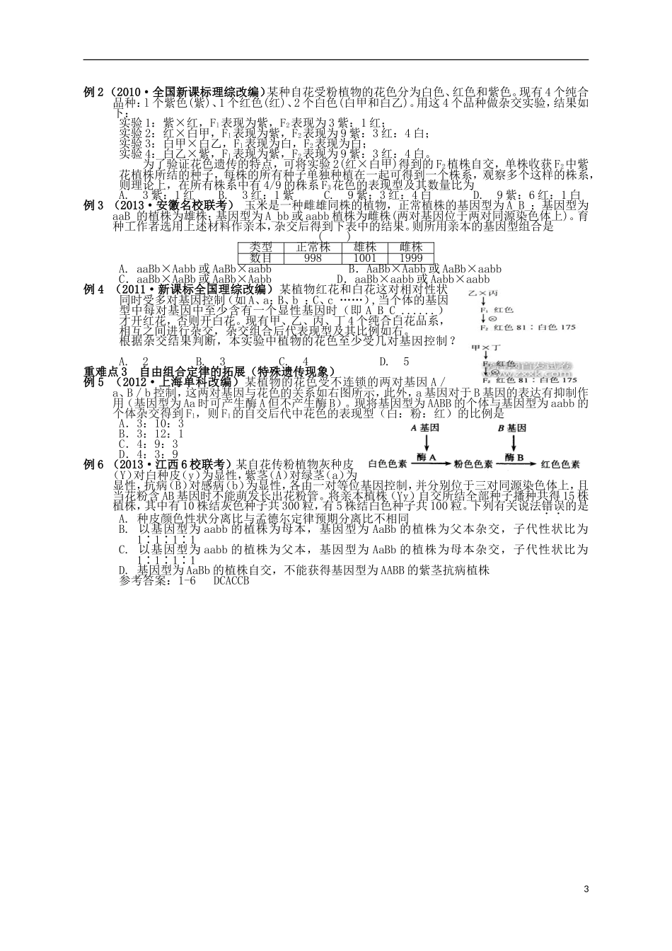 湖南省宁乡四中2014届高考生物第一轮复习 第14讲 第二课时 孟德尔的豌豆杂交实验（二）学案_第3页