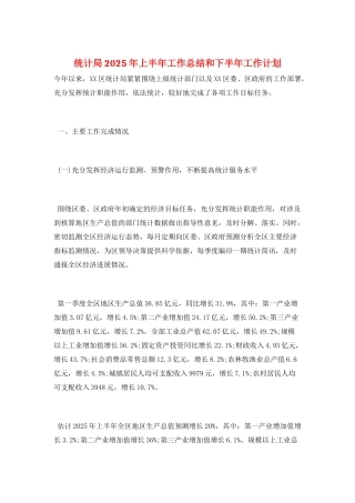 统计局2025年上半年工作总结和下半年工作计划