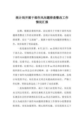 统计局开展干部作风问题排查整改工作情况汇报