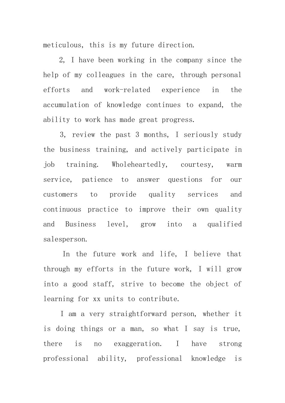 绩效考核表英文自我评价范文_第2页