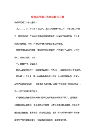 维修试用期工作总结报告五篇
