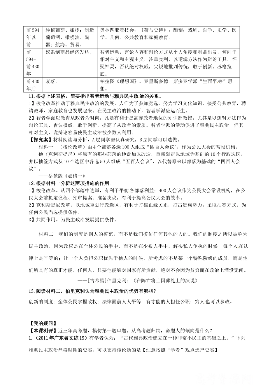 湖北省武汉开发区一中2014届高考历史复习 第5课古代希腊民主政治导学案 新人教版必修1_第2页