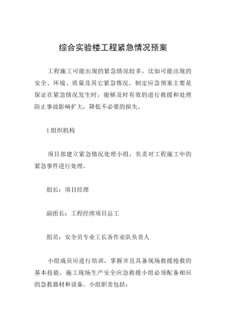 综合实验楼工程紧急情况预案