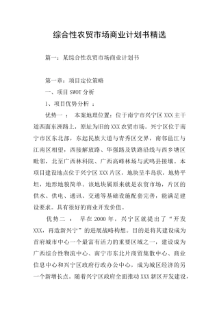综合性农贸市场商业计划书精选