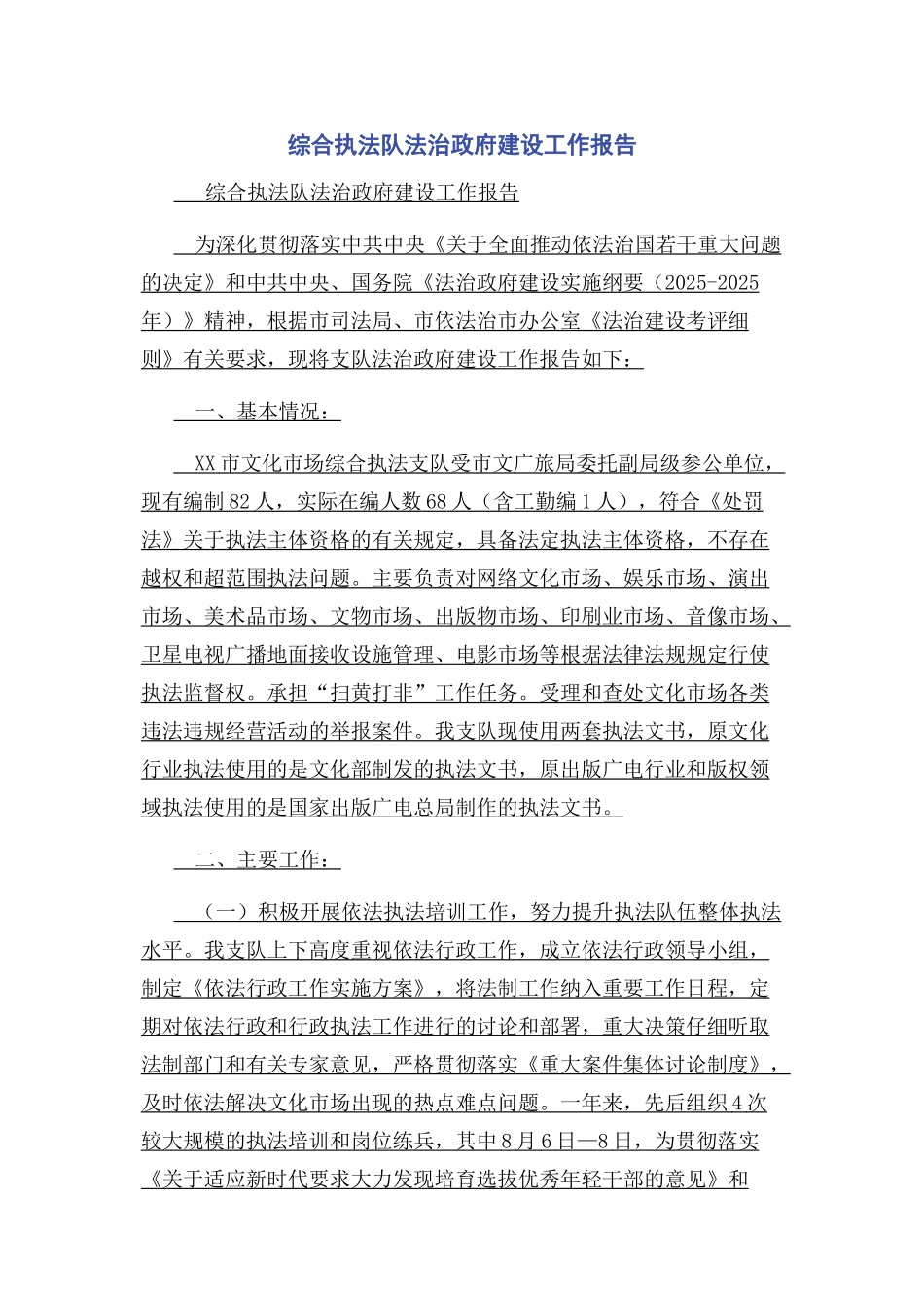 综合执法队法治政府建设工作报告_第1页