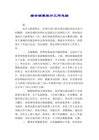 综合核算统计工作总结