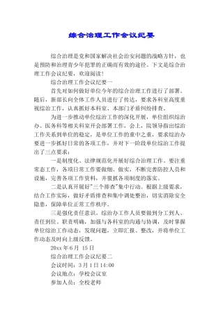 综合治理工作会议纪要