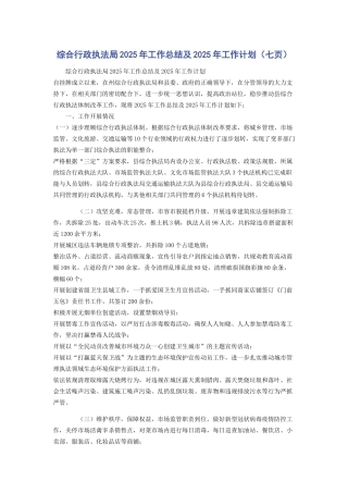 综合行政执法局2025年工作总结及2025年工作计划（七页）