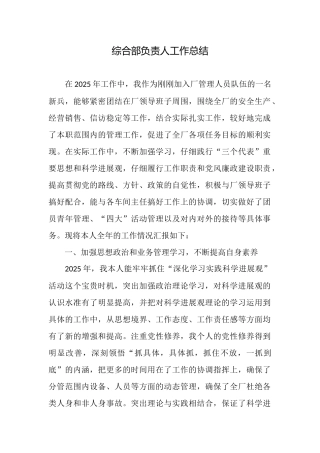 综合部负责人工作总结