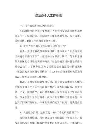 综治办个人工作总结
