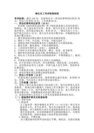 绿化员工考评制度细则