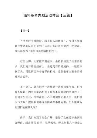 缅怀革命先烈活动体会