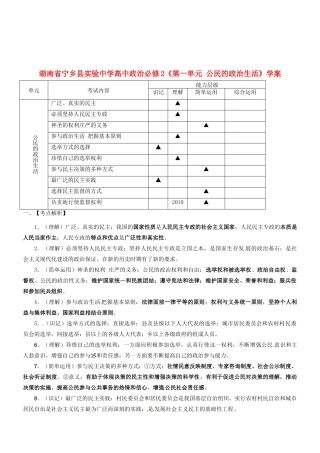 湖南省宁乡县实验中学高中政治《第一单元公民的政治生活》学案新人教版必修2