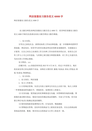 网店客服实习报告范文4000字