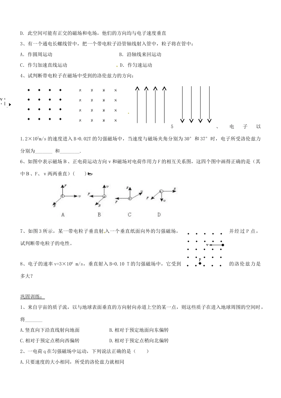 湖南省新田一中高中物理 《35运动电荷在磁场中受到的力》学案 新人教版选修3-1_第3页