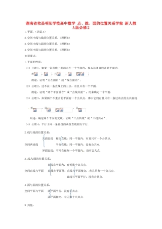 湖南省攸县明阳学校高中数学 点、线、面的位置关系学案 新人教A版必修2