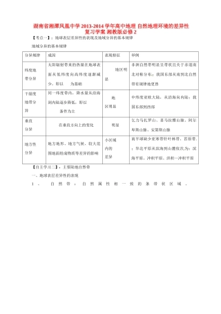 湖南省湘潭凤凰中学2013-2014学年高中地理 自然地理环境的差异性复习学案 湘教版必修2