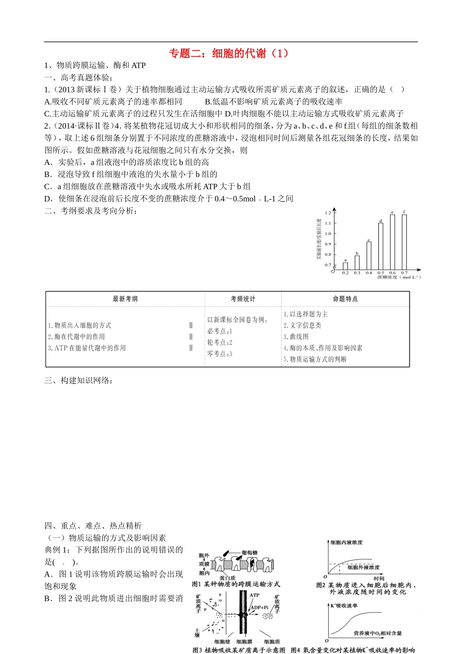 湖南省湘潭凤凰中学2015届高考生物二轮复习 专题二 细胞的代谢（1）导学案_第1页