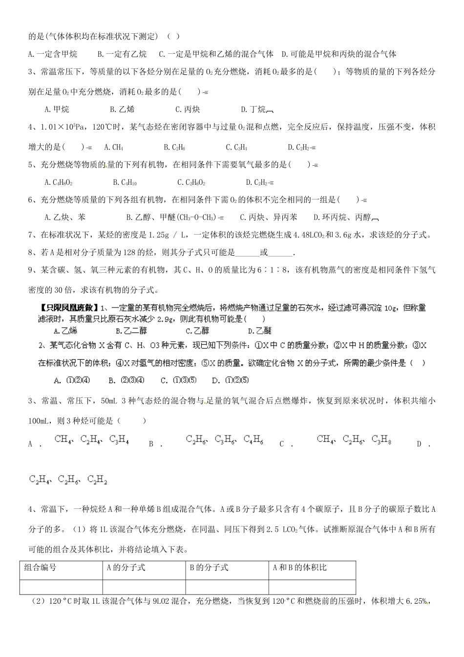 湖南省湘潭凤凰中学2015届高三化学一轮复习 有机分子式的确定学案_第2页