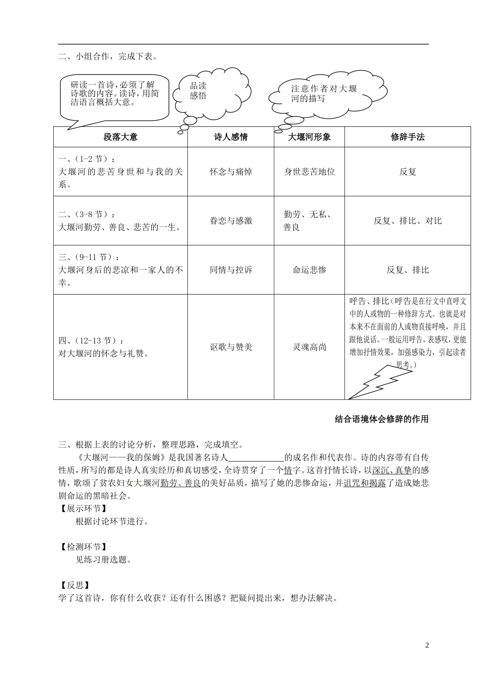 湖南省湘潭凤凰中学高中语文 大堰河我的保姆学案 新人教版必修1_第2页
