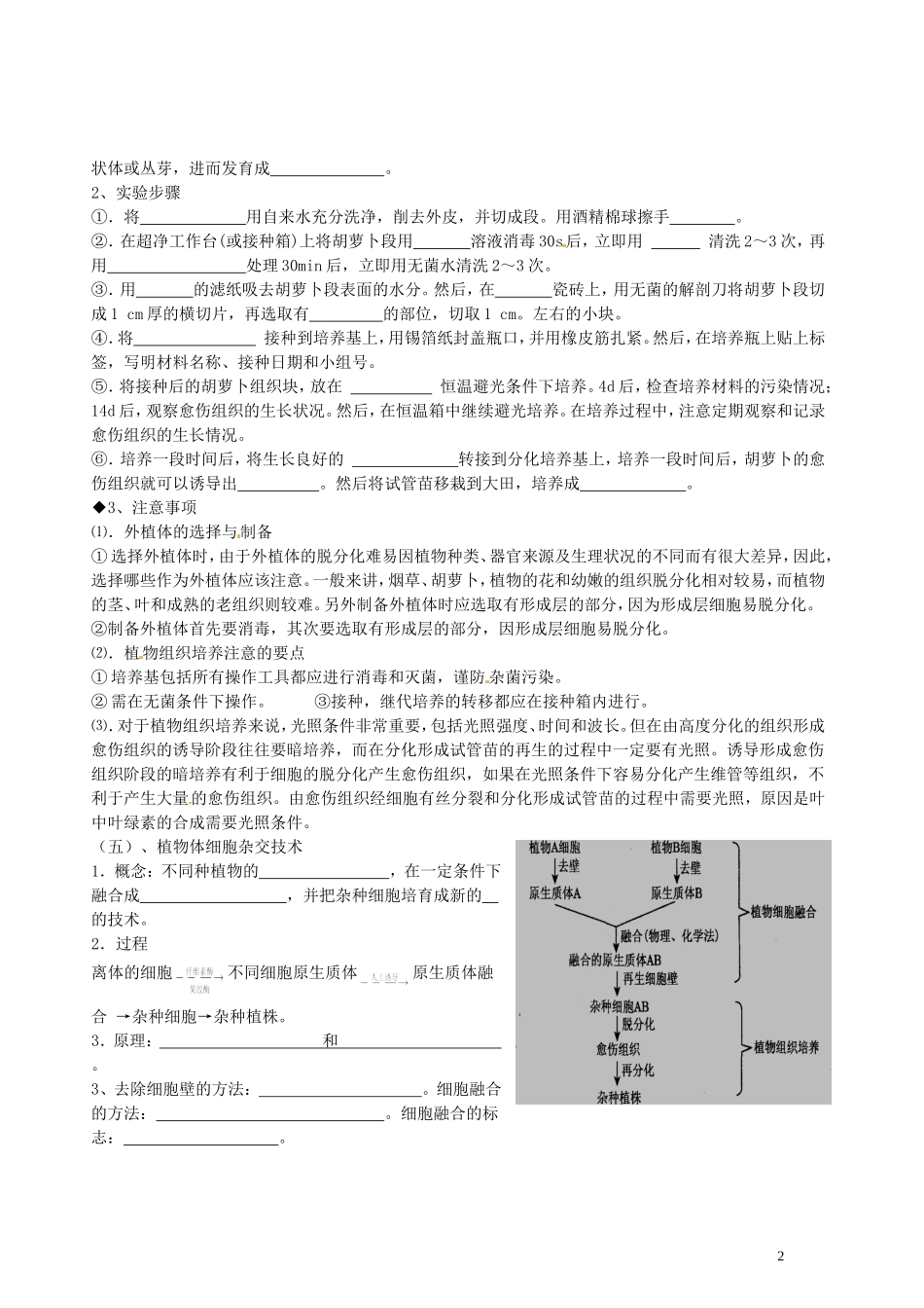 湖北省浠水县洗马高级中学2013年高中生物《21植物细胞工程 的基本技术》导学案 新人教版选修3_第2页
