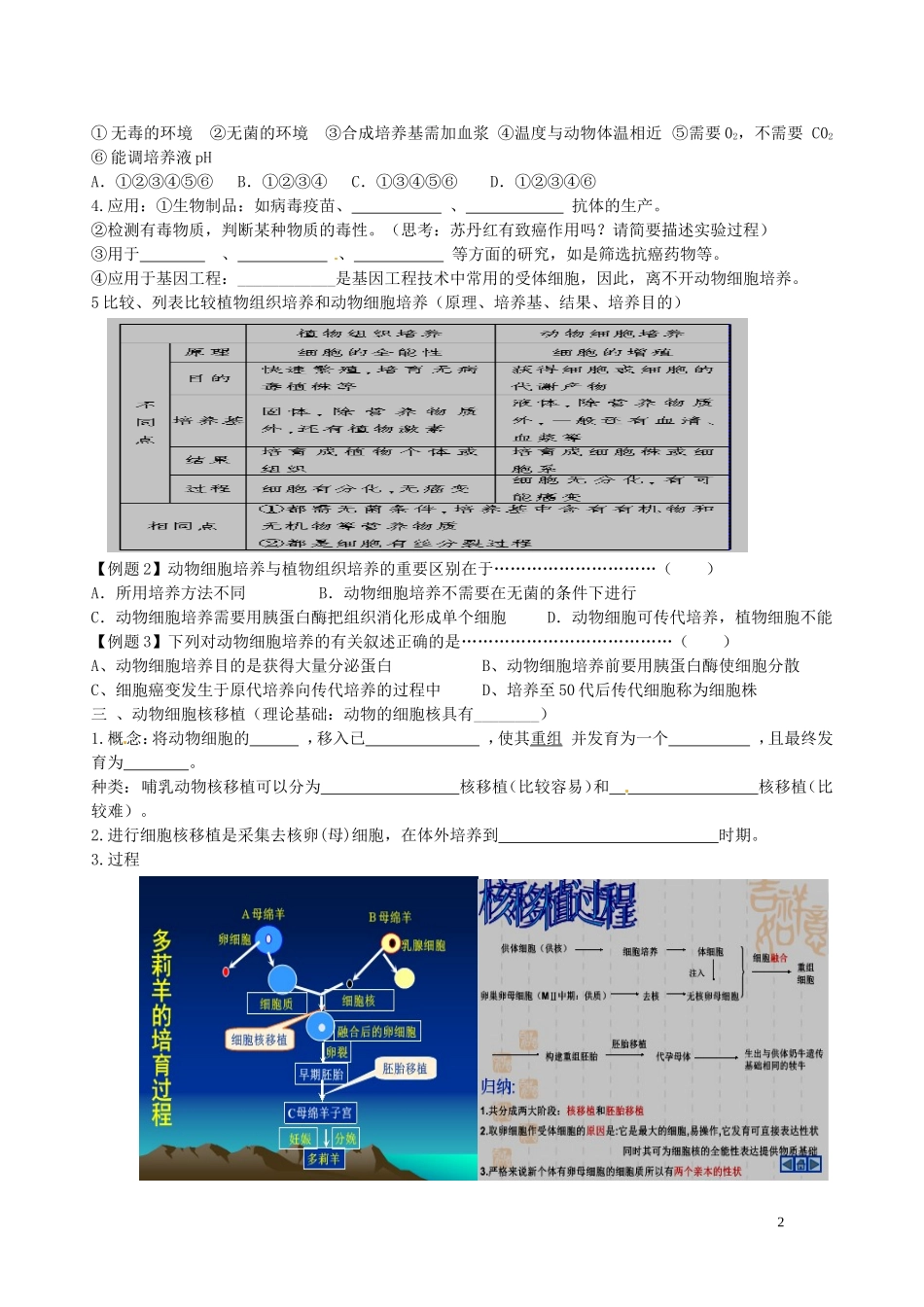 湖北省浠水县洗马高级中学2013年高中生物《22 动物细胞工程》导学案 新人教版选修3_第2页