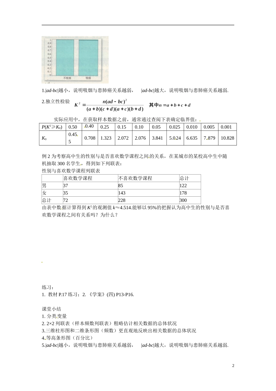 湖南省蓝山二中2014年高中数学《1.2独立性检验的基本思想及其初步应用（一）》教案 文 新人教A版选修1-2_第2页