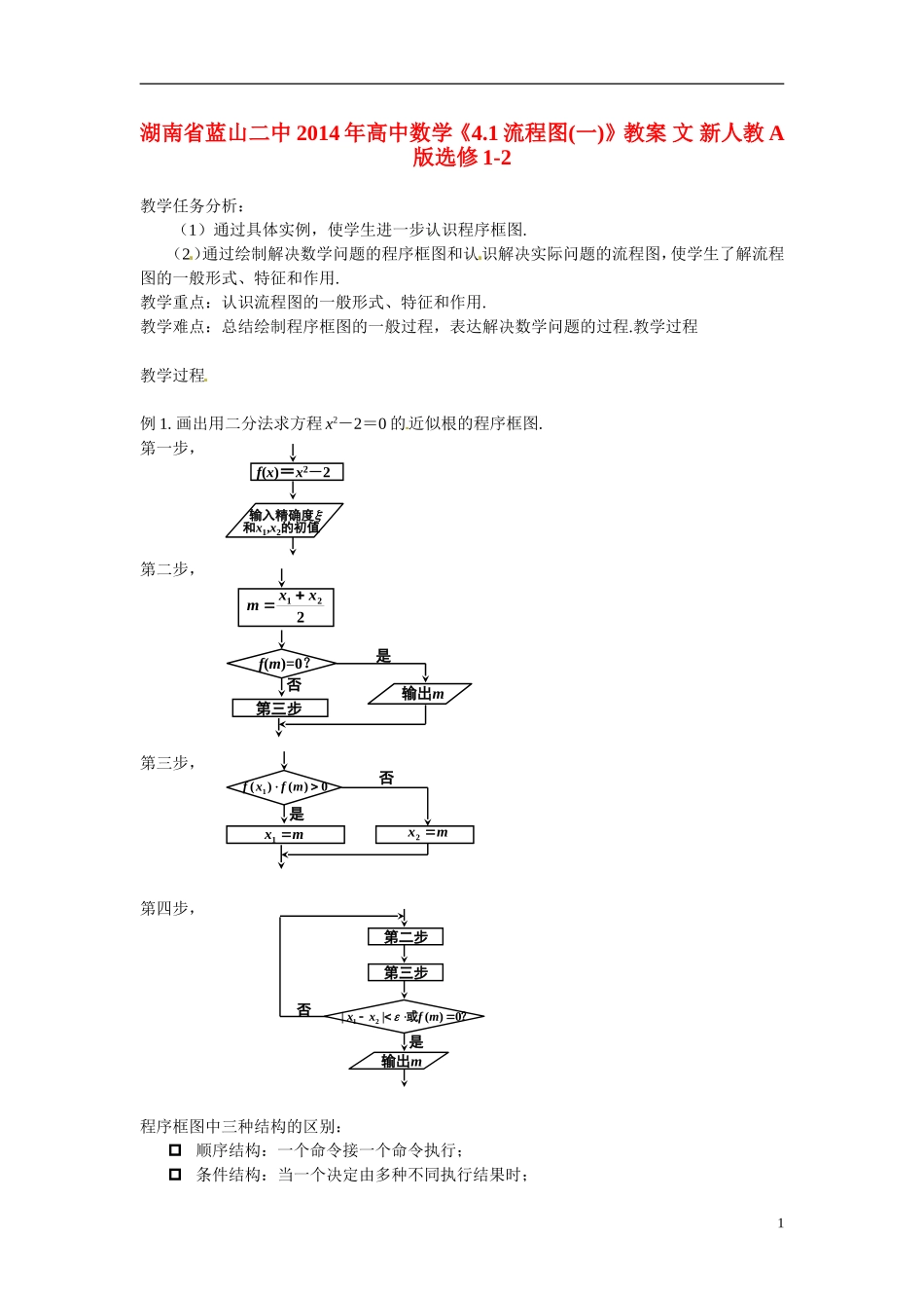 湖南省蓝山二中2014年高中数学《4.1流程图(一)》教案 文 新人教A版选修1-2_第1页