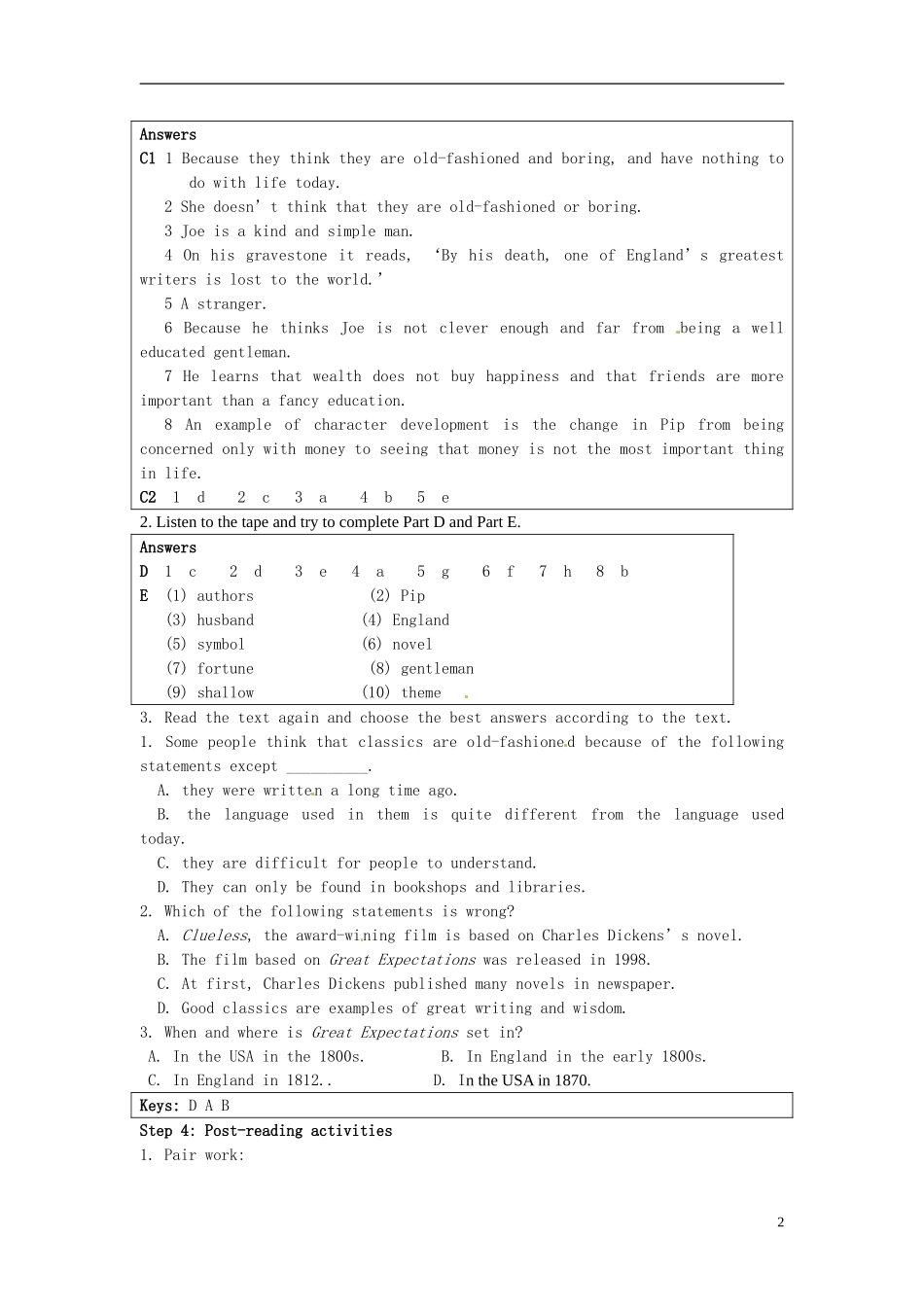 湖南省蓝山二中2014年高中英语 Unit1 Reading Appreciating literature学案 牛津译林版选修8_第2页