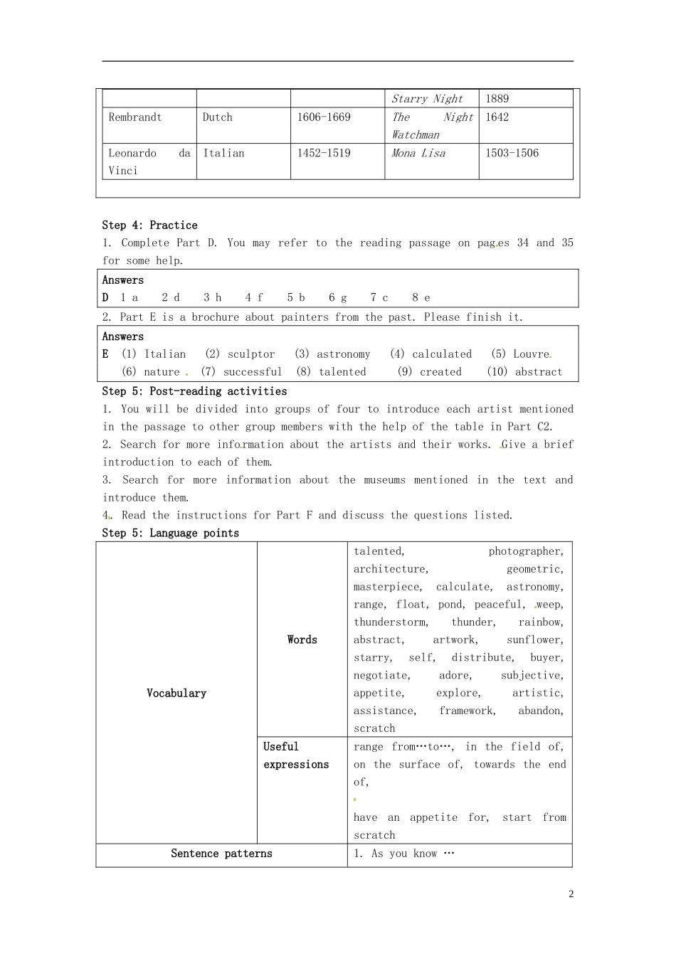 湖南省蓝山二中2014年高中英语 Unit3 Reading Visiting a masters学案2 牛津译林版选修8_第2页