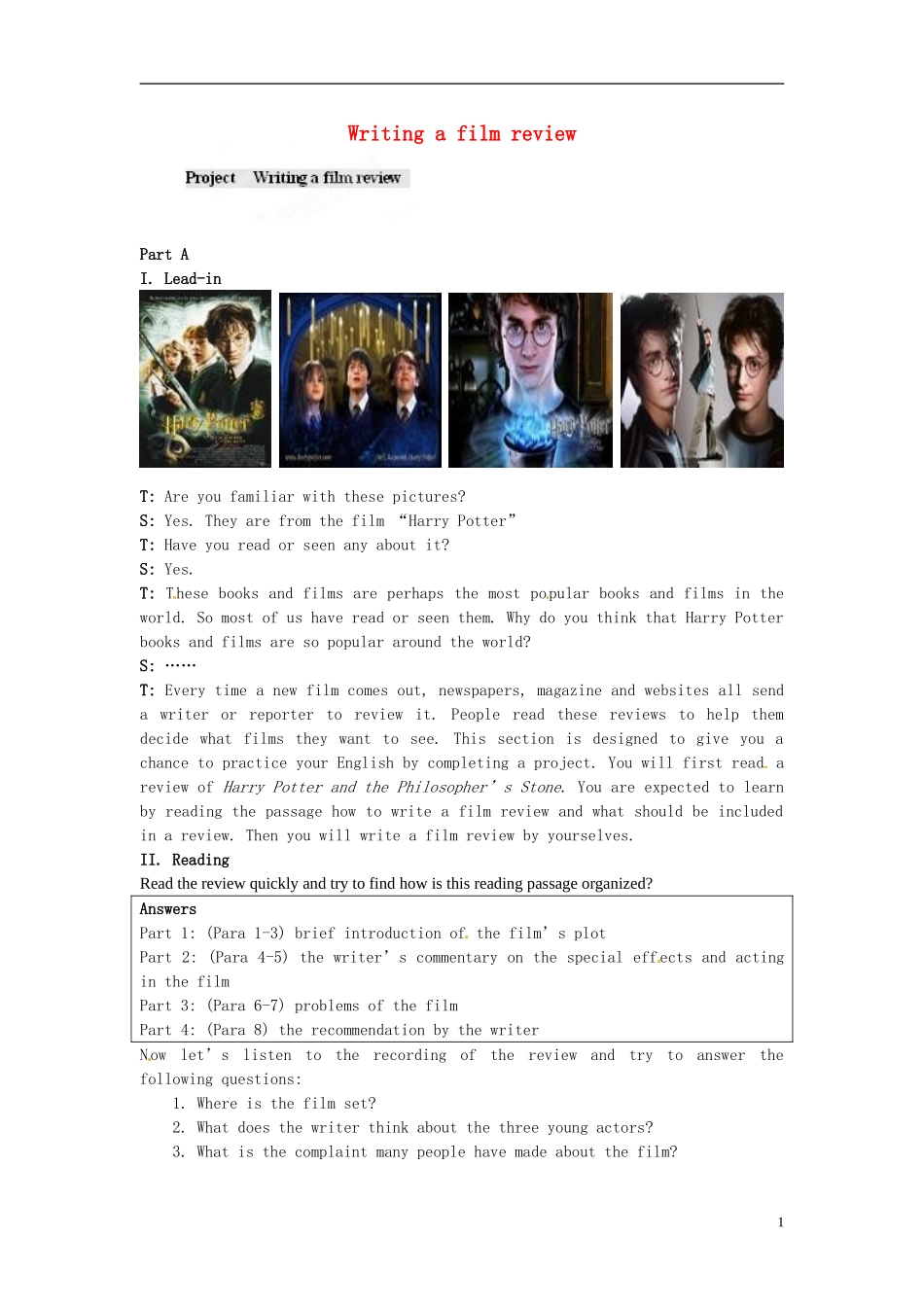 湖南省蓝山二中2014年高中英语 Unit4 Project Writing a film review学案 牛津译林版选修8_第1页