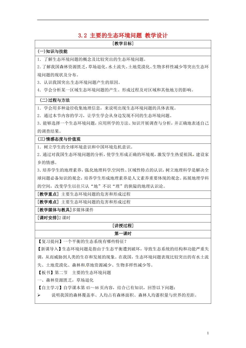 湖南省隆回县万和实验学校2014高中地理 3.2 主要的生态环境问题教案 湘教版选修6_第1页