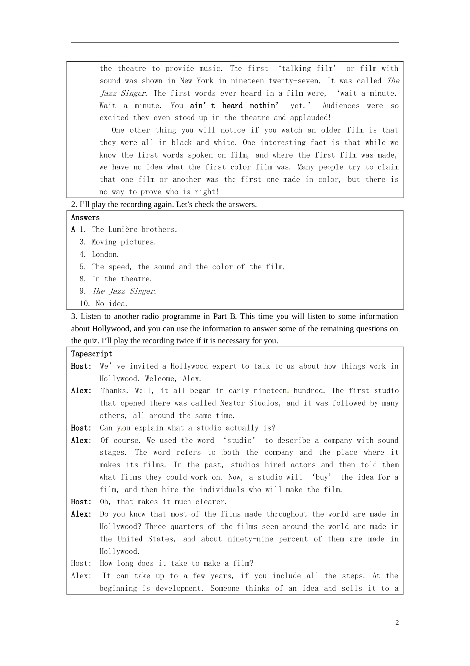 湖南省蓝山二中2014年高中英语 Unit4 Task Writing a speech the film industry学案 牛津译林版选修8_第2页