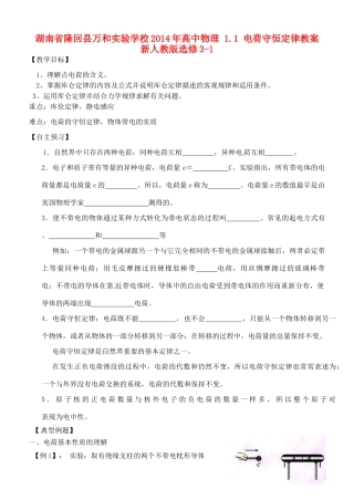 湖南省隆回县万和实验学校2014年高中物理 1.1 电荷守恒定律教案 新人教版选修3-1
