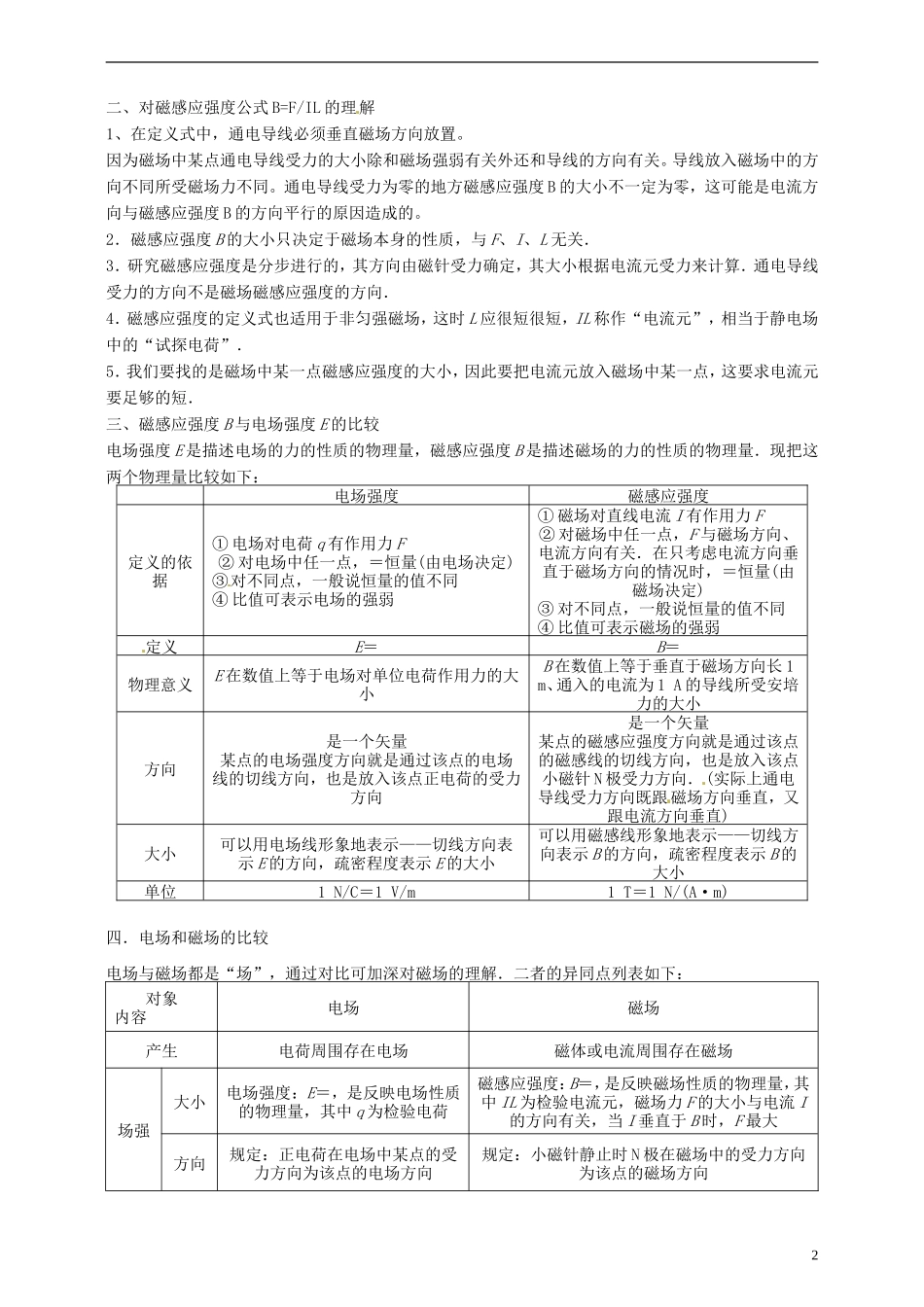 湖南省隆回县万和实验学校2014年高中物理 3-1.2 磁现象和磁场及 磁感应强度案 新人教版选修3-1_第2页