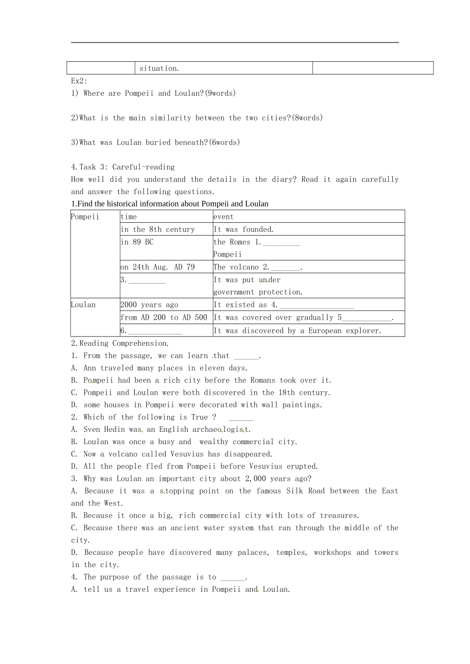 湖南省湘潭市凤凰中学2014高中英语 Unit3 Back to the past Reading Lost civilizations导学案 牛津译林版必修3_第2页