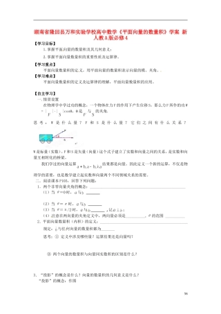 湖南省隆回县万和实验学校高中数学《平面向量的数量积》学案 新人教A版必修4