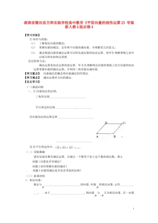 湖南省隆回县万和实验学校高中数学《平面向量的线性运算2》学案 新人教A版必修4